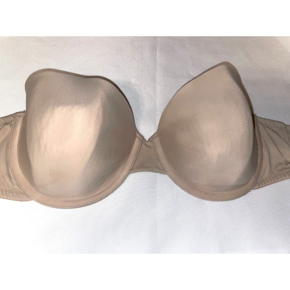 Victoria Secret 36D bra women's Strapless Beige Nude smooth satin